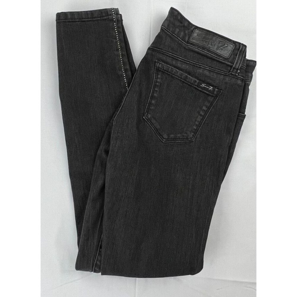 Seven 7 Womens Black Embellished Side Seam Stretch Denim Skinny Jeans Size 4